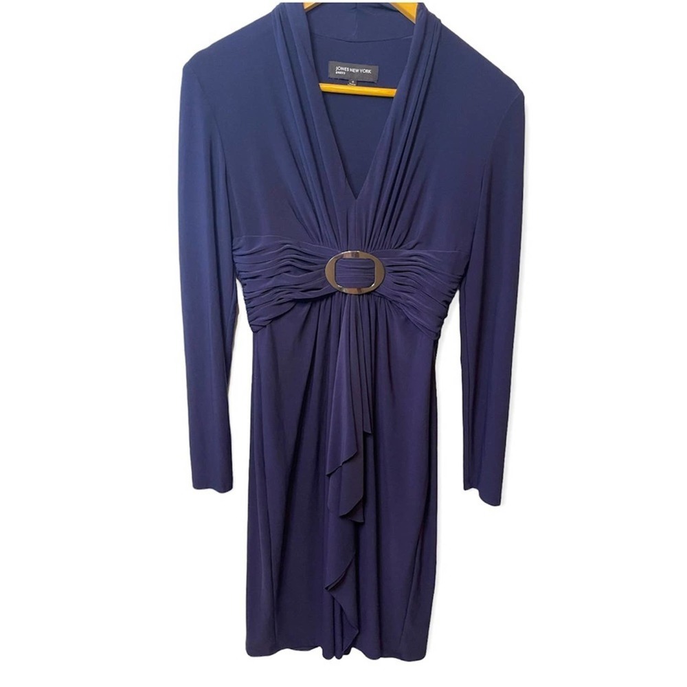 Jones New York Gathered‎ Waist Long Sleeve Purple Dress​​​